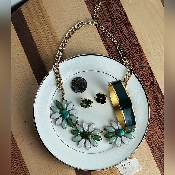 Jewelry Dish Bundle Of 4 Emerald Gold Tone - Picture 3 of 5